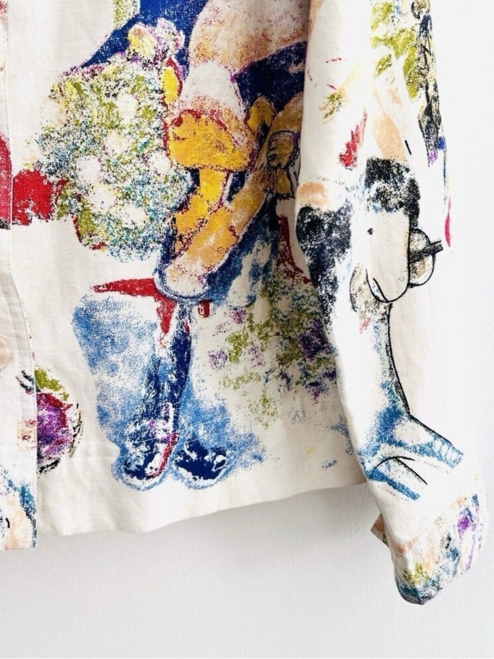 KAKTUS Chagall Theme Print Button-Front Rayon and Linen Jacket - Picture 6 of 14